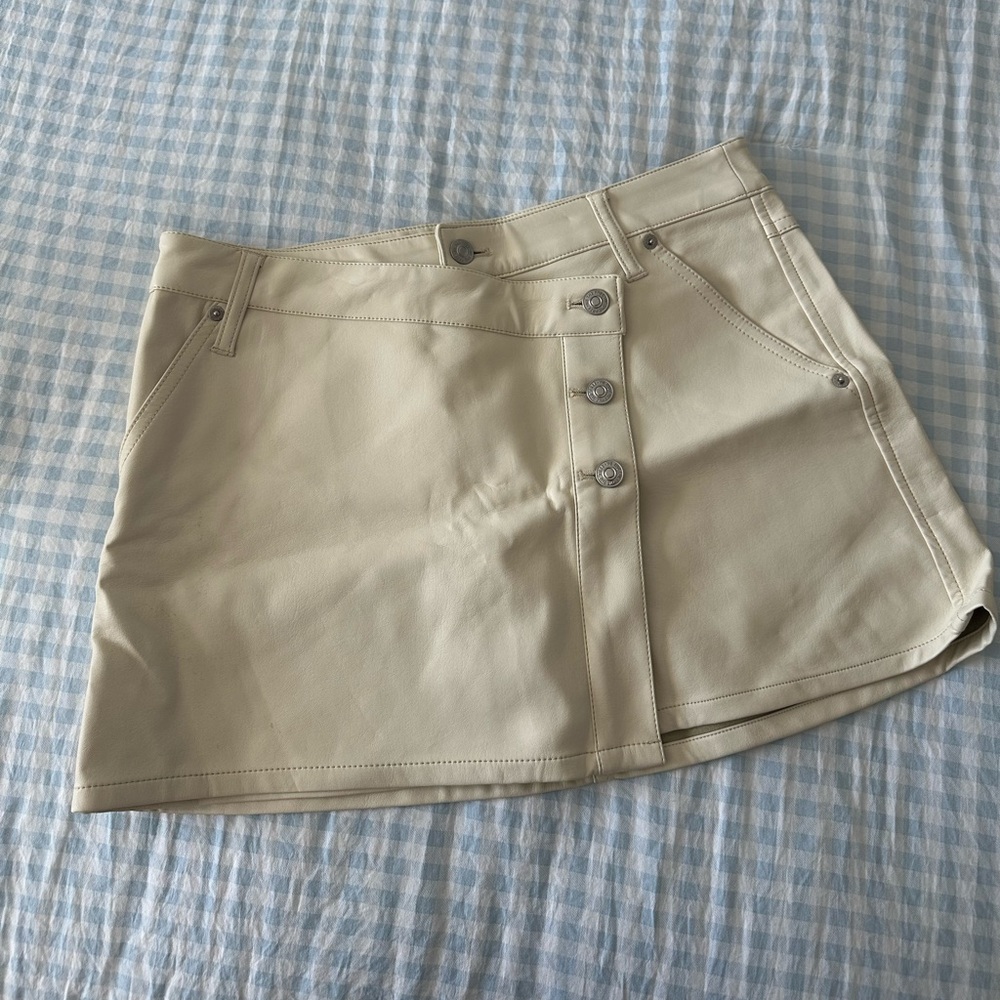 We The Free Cream Leather Skirt